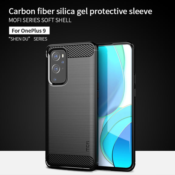For OnePlus 9 MOFI Gentleness Series Brushed Texture Carbon Fiber Soft TPU Case(Black)