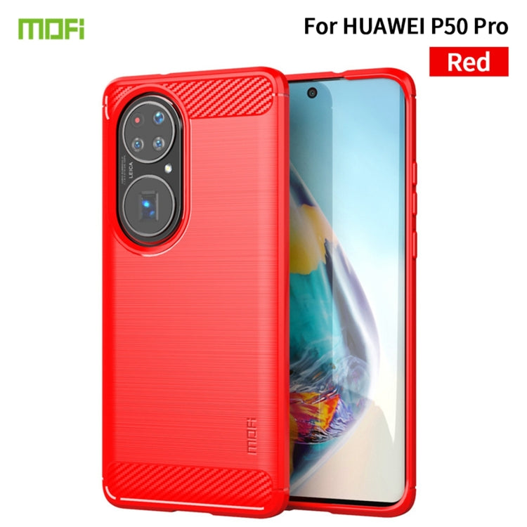 For Huawei P50 Pro MOFI Gentleness Series Brushed Texture Carbon Fiber Soft TPU Case(Red) - free shipping - PMC TechLife - Order now!
