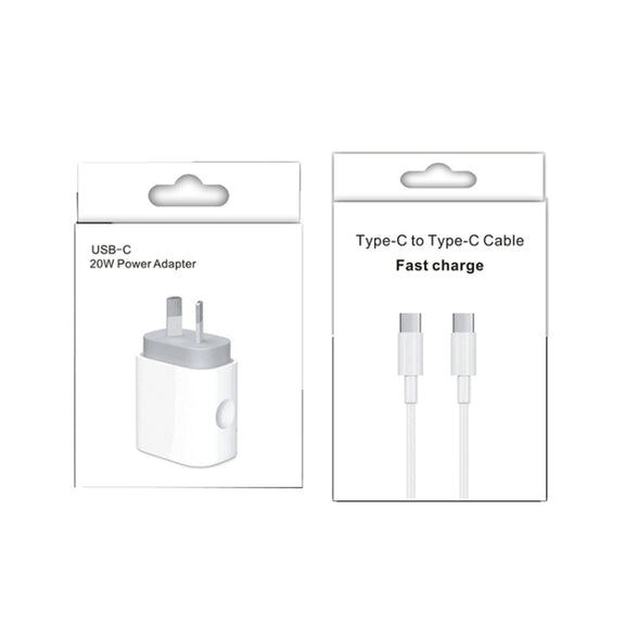 20W PD 3.0 Travel Fast Charger Power Adapter with USB-C / Type-C to Type-C Fast Charge Data Cable, AU Plug(1m)