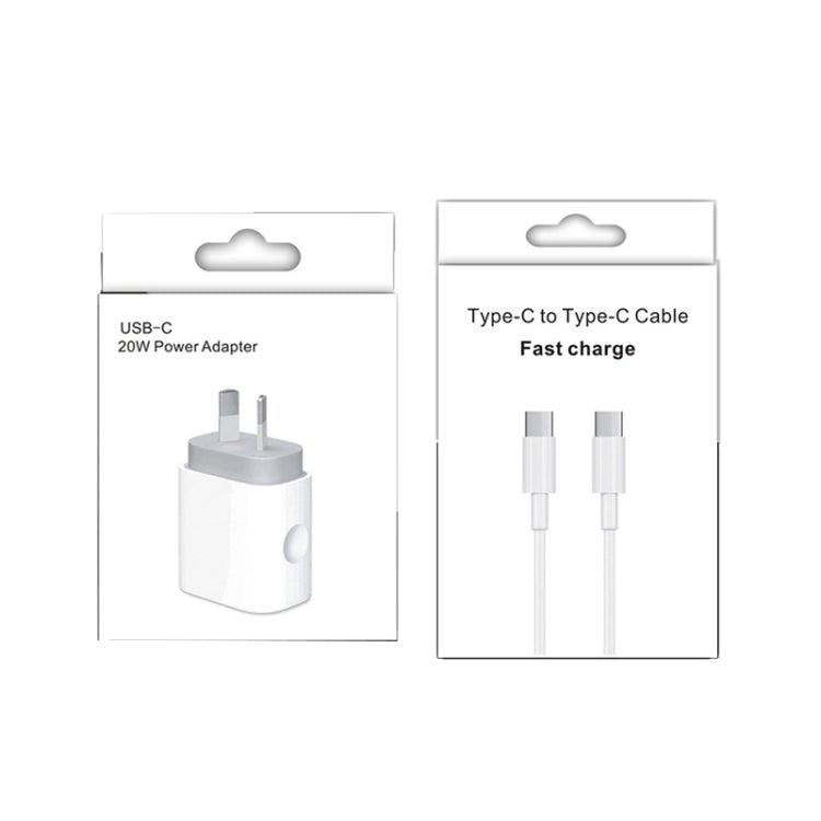 20W PD 3.0 Travel Fast Charger Power Adapter with USB-C / Type-C to Type-C Fast Charge Data Cable, AU Plug(1m)