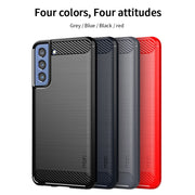 For Samsung Galaxy S21 FE MOFI Gentleness Series Brushed Texture Carbon Fiber Soft TPU Case(Blue)