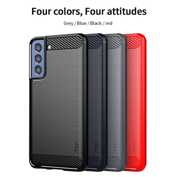 For Samsung Galaxy S21 FE MOFI Gentleness Series Brushed Texture Carbon Fiber Soft TPU Case(Blue)