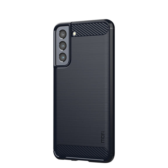 For Samsung Galaxy S21 FE MOFI Gentleness Series Brushed Texture Carbon Fiber Soft TPU Case(Blue)
