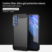 For Samsung Galaxy S21 FE MOFI Gentleness Series Brushed Texture Carbon Fiber Soft TPU Case(Red)