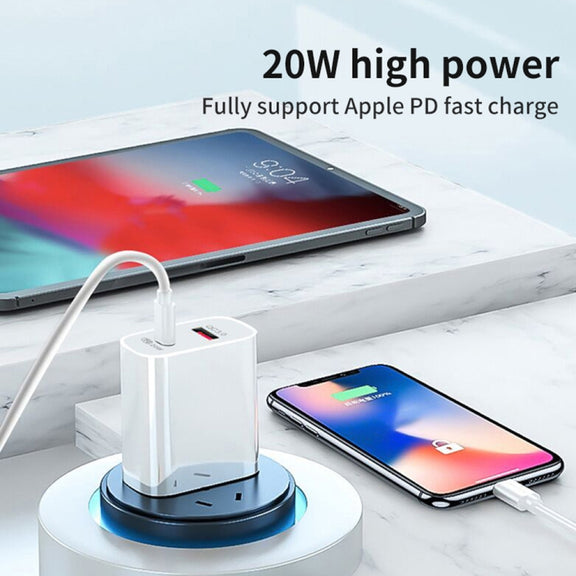 TCS-20WACA 20W PD Type-C + QC 3.0 USB Interface Fast Charging Travel Charger with USB to 8 Pin Fast Charge Data Cable AU Plug