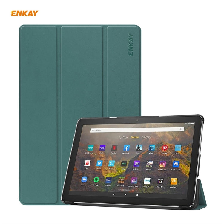ENKAY PU Leather + Plastic Smart Case with Three-folding Holder for Amazon Fire HD 10 / 10 Plus (2021)(Green) - free shipping - PMC TechLife - Order now!