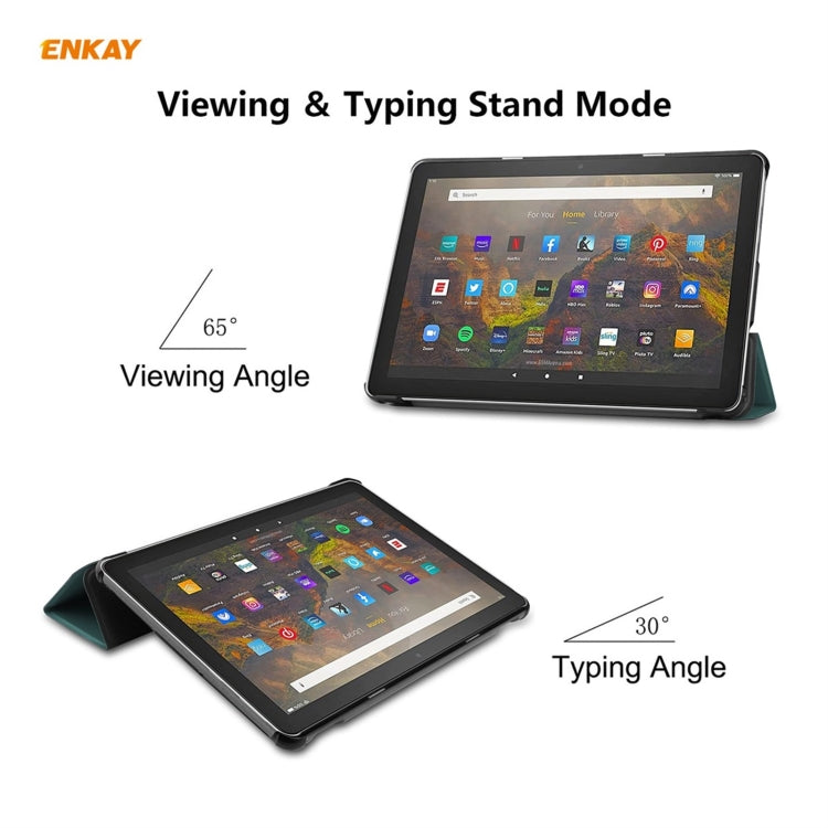 ENKAY PU Leather + Plastic Smart Case with Three-folding Holder for Amazon Fire HD 10 / 10 Plus (2021)(Green) - free shipping - PMC TechLife - Order now!