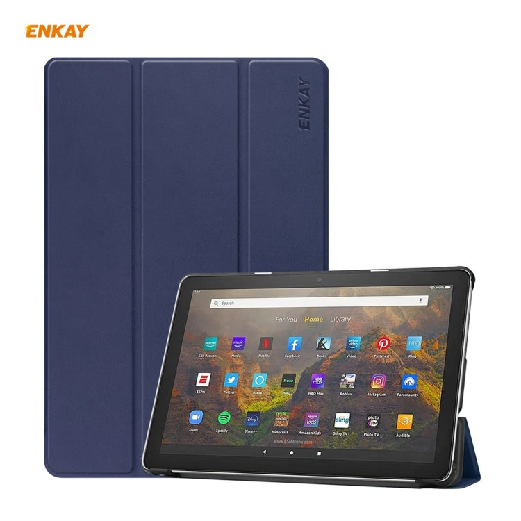 ENKAY PU Leather + Plastic Smart Case with Three-folding Holder for Amazon Fire HD 10 / 10 Plus (2021)(Dark Blue) - free shipping - PMC TechLife - Order now!