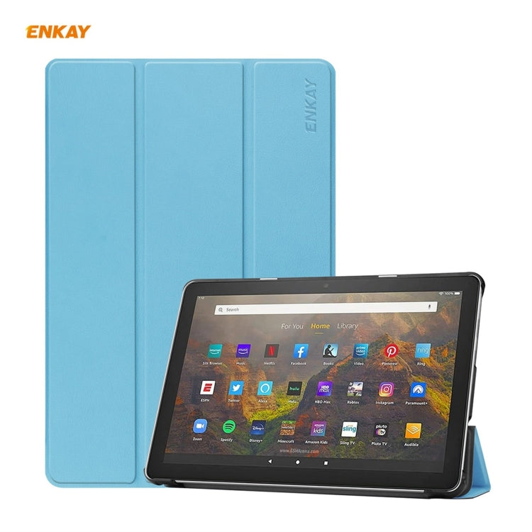 ENKAY PU Leather + Plastic Smart Case with Three-folding Holder for Amazon Fire HD 10 / 10 Plus (2021)(Light Blue) - free shipping - PMC TechLife - Order now!
