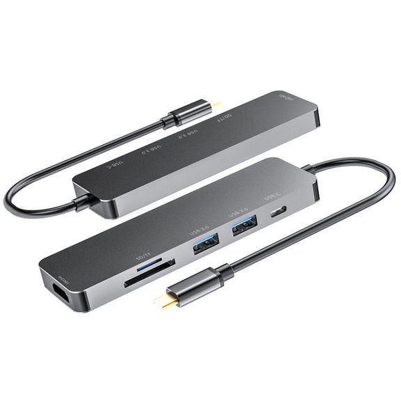 6 in 1 Type C to HDMI + USB 3.0 + Type C + SD/TF Docking Station Multi-function HUB