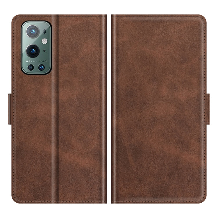 For OnePlus 9 Pro Dual-side Magnetic Buckle Horizontal Flip Leather Case with Holder & Card Slots & Wallet(Brown) - OnePlus Cases by PMC TechLife | Online Shopping South Africa | PMC TechLife
