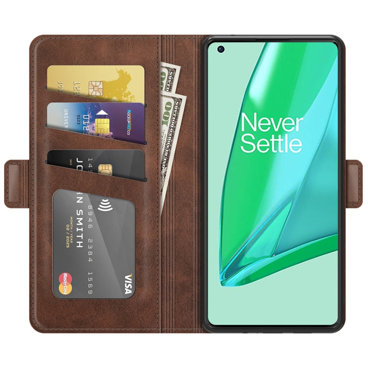 For OnePlus 9 Pro Dual-side Magnetic Buckle Horizontal Flip Leather Case with Holder & Card Slots & Wallet(Brown) - OnePlus Cases by PMC TechLife | Online Shopping South Africa | PMC TechLife