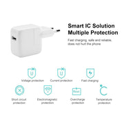 XJ-12W 12W USB Port Travel Charger for iPad Series / iPod Series / iPhone Series , EU Plug