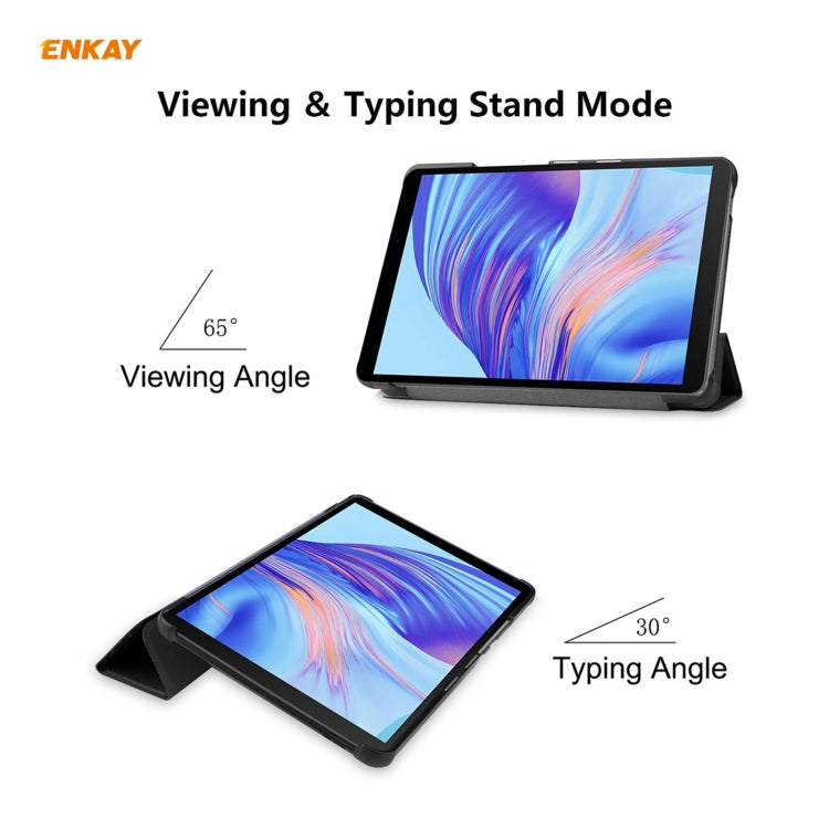 ENKAY PU Leather + Plastic Case with Three-folding Holder for Huawei MatePad T8 / Honor Tablet X7(Black)