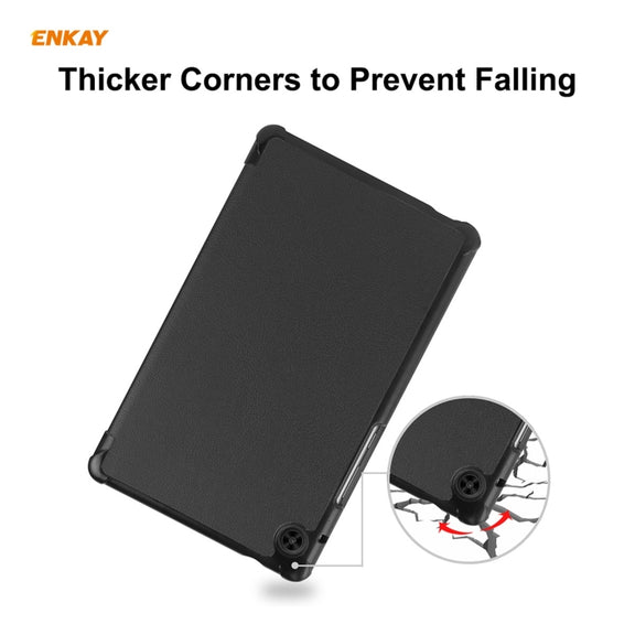ENKAY PU Leather + Plastic Case with Three-folding Holder for Huawei MatePad T8 / Honor Tablet X7(Black)