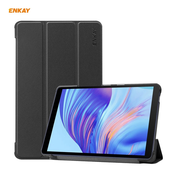 ENKAY PU Leather + Plastic Case with Three-folding Holder for Huawei MatePad T8 / Honor Tablet X7(Black)