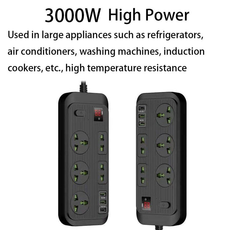 T17 3000W High-power 24-hour Smart Timing Socket QC3.0 USB Fast Charging Power Strip Socket , Cable Length: 2m, US Plug(White)