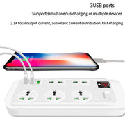 T17 3000W High-power 24-hour Smart Timing Socket QC3.0 USB Fast Charging Power Strip Socket , Cable Length: 2m, US Plug(White)