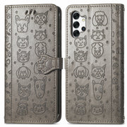 For Samsung Galaxy A32 5G Cute Cat and Dog Embossed Horizontal Flip Leather Case with Holder & Card Slots & Wallet & Crossbody Lanyard & Card Cover(Gray)