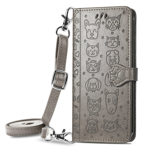 For Samsung Galaxy A32 5G Cute Cat and Dog Embossed Horizontal Flip Leather Case with Holder & Card Slots & Wallet & Crossbody Lanyard & Card Cover(Gray)