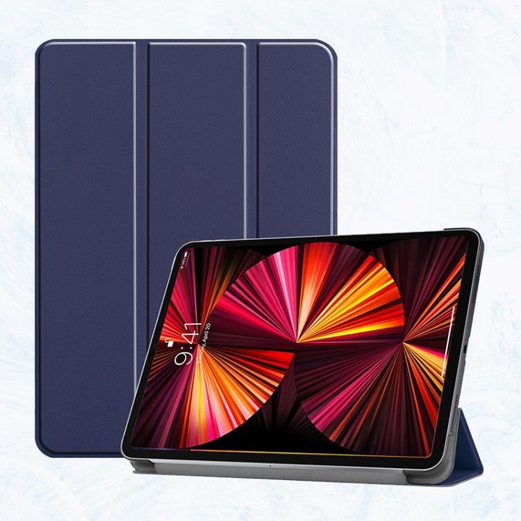 For iPad Pro 11 2022 / 2021 / 2020 ENKAY 3-Folding Shockproof PC Cover Custer Texture PU Leather Tablet Case with Holder & Sleep / Wake-up Function(Dark Blue) - free shipping - PMc TechLife - Order now!