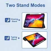 For iPad Pro 11 2022 / 2021 / 2020 ENKAY 3-Folding Shockproof TPU Cover Custer Texture PU Leather Tablet Case with Pencil Slot & Holder & Sleep / Wake-up Function(Dark Blue)