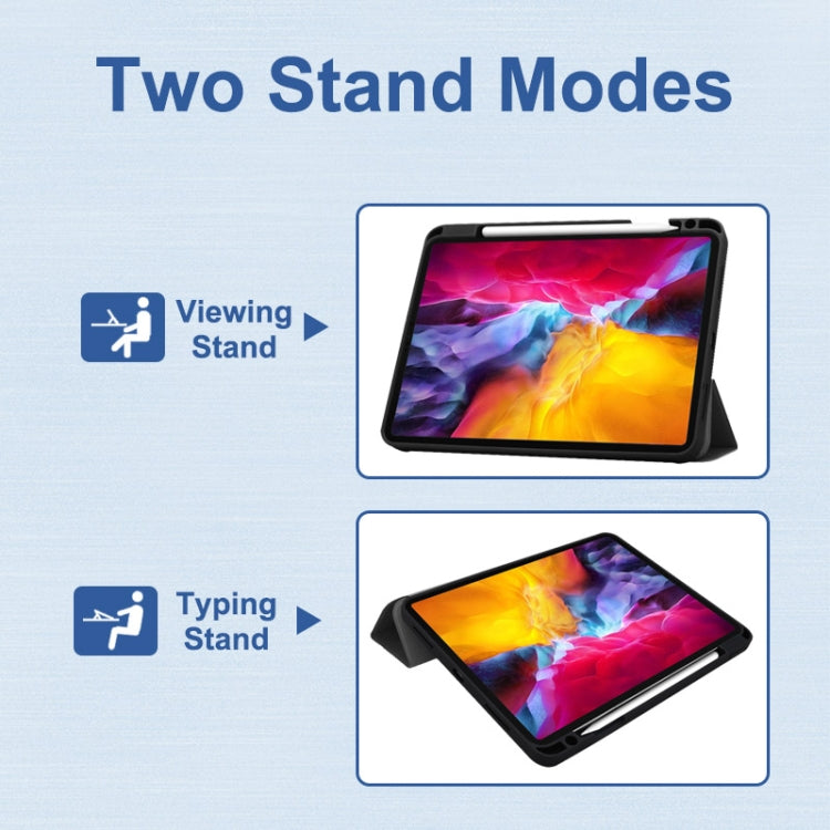 For iPad Pro 11 2022 / 2021 / 2020 ENKAY 3-Folding Shockproof TPU Cover Custer Texture PU Leather Tablet Case with Pencil Slot & Holder & Sleep / Wake-up Function(Dark Blue)