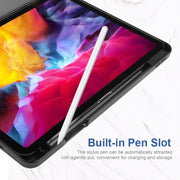 For iPad Pro 11 2022 / 2021 / 2020 ENKAY 3-Folding Shockproof TPU Cover Custer Texture PU Leather Tablet Case with Pencil Slot & Holder & Sleep / Wake-up Function(Dark Blue)