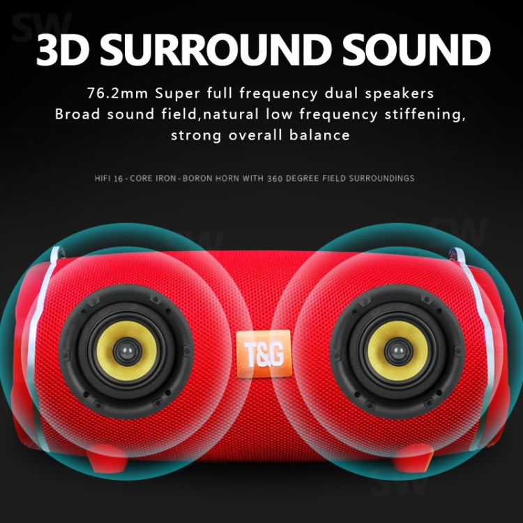 T&G TG187 Portable Water-resistant Wireless Bass Surround Bluetooth Speaker with Shoulder Strap, Support FM / TF  Card(Red)
