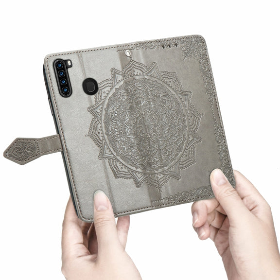 For Blackview A80 Pro Mandala Flower Embossed Horizontal Flip Leather Case with Holder & Three Card Slots & Wallet & Lanyard(Grey)