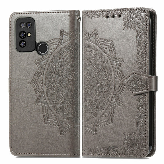 For Doogee X96 Pro Mandala Flower Embossed Horizontal Flip Leather Case with Holder & Three Card Slots & Wallet & Lanyard(Grey)