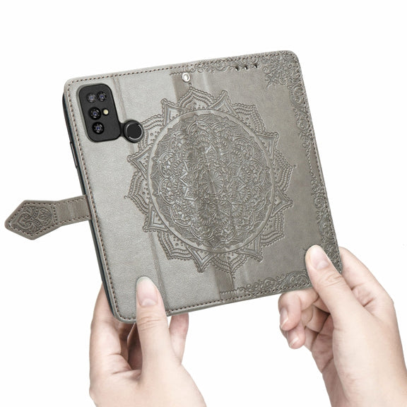 For Doogee X96 Pro Mandala Flower Embossed Horizontal Flip Leather Case with Holder & Three Card Slots & Wallet & Lanyard(Grey)