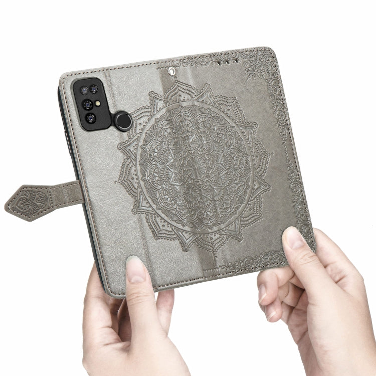 For Doogee X96 Pro Mandala Flower Embossed Horizontal Flip Leather Case with Holder & Three Card Slots & Wallet & Lanyard(Grey)