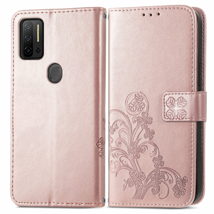 For Ulefone Note 11 Plus Four-leaf Clasp Embossed Buckle Mobile Phone Protection Leather Case with Lanyard & Card Slot & Wallet & Bracket Function(Rose Gold) - Ulefone Cases by PMC Jewellery | Online Shopping South Africa | PMC Jewellery | Buy Now Pay Later Mobicred