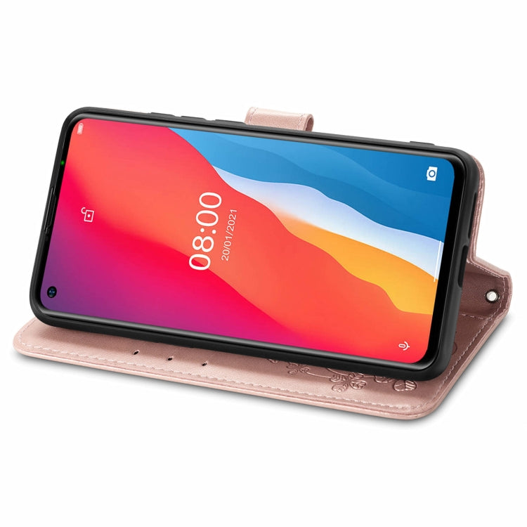 For Ulefone Note 11 Plus Four-leaf Clasp Embossed Buckle Mobile Phone Protection Leather Case with Lanyard & Card Slot & Wallet & Bracket Function(Rose Gold) - Ulefone Cases by PMC Jewellery | Online Shopping South Africa | PMC Jewellery | Buy Now Pay Later Mobicred