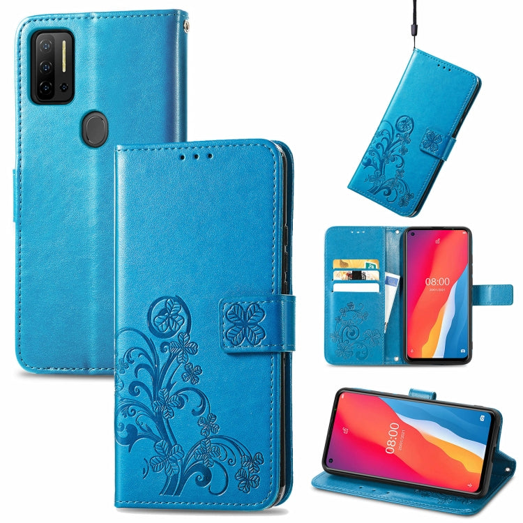 For Ulefone Note 11 Plus Four-leaf Clasp Embossed Buckle Mobile Phone Protection Leather Case with Lanyard & Card Slot & Wallet & Bracket Function(Blue) - Ulefone Cases by PMC Jewellery | Online Shopping South Africa | PMC Jewellery | Buy Now Pay Later Mobicred