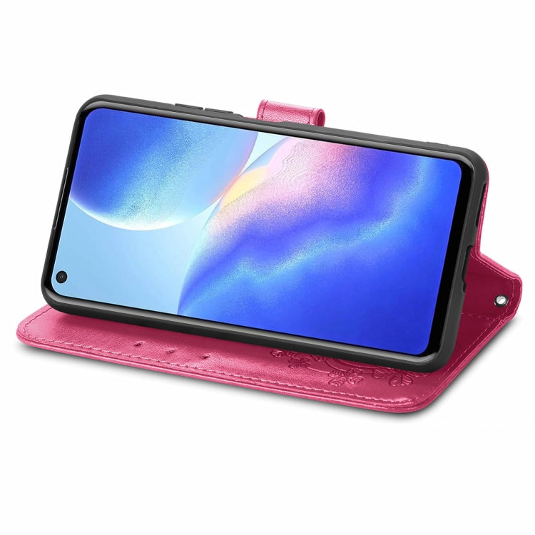 For Blackview A90 Four-leaf Clasp Embossed Buckle Mobile Phone Protection Leather Case with Lanyard & Card Slot & Wallet & Bracket Function(Magenta) -  by PMC TechLife | Online Shopping South Africa | PMC TechLife