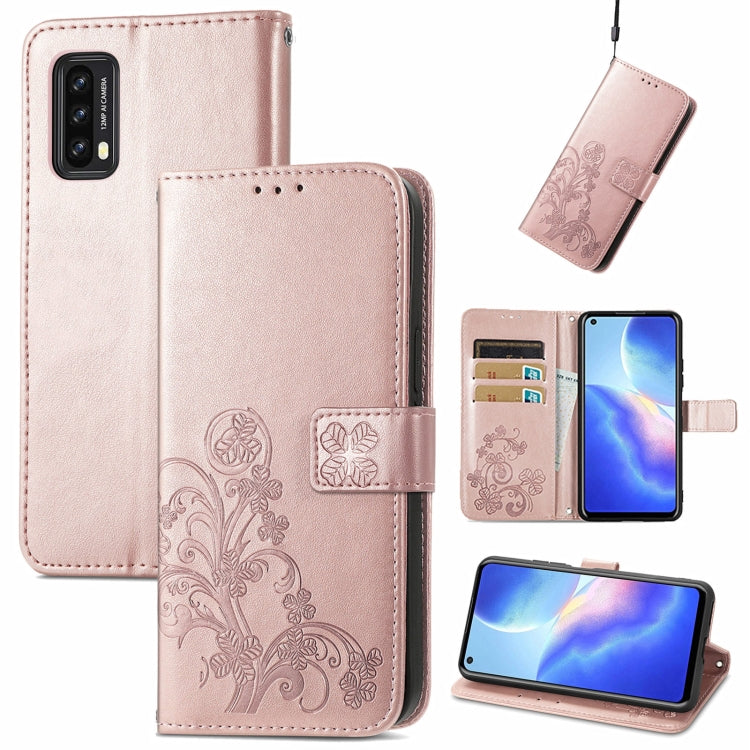 For Blackview A90 Four-leaf Clasp Embossed Buckle Mobile Phone Protection Leather Case with Lanyard & Card Slot & Wallet & Bracket Function(Rose Gold) -  by PMC TechLife | Online Shopping South Africa | PMC TechLife | Buy Now Pay Later Mobicred