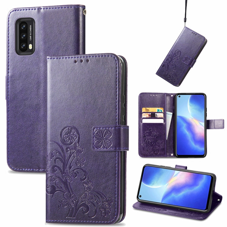 For Blackview A90 Four-leaf Clasp Embossed Buckle Mobile Phone Protection Leather Case with Lanyard & Card Slot & Wallet & Bracket Function(Purple) -  by PMC TechLife | Online Shopping South Africa | PMC TechLife | Buy Now Pay Later Mobicred