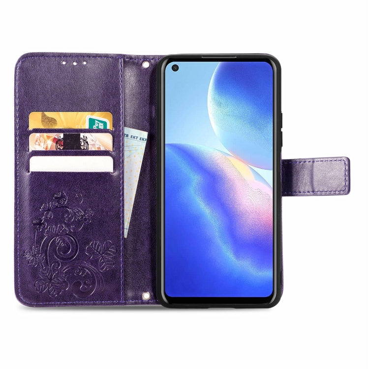 For Blackview A90 Four-leaf Clasp Embossed Buckle Mobile Phone Protection Leather Case with Lanyard & Card Slot & Wallet & Bracket Function(Purple) -  by PMC TechLife | Online Shopping South Africa | PMC TechLife | Buy Now Pay Later Mobicred