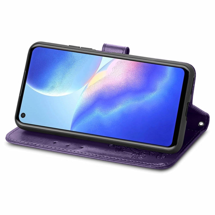 For Blackview A90 Four-leaf Clasp Embossed Buckle Mobile Phone Protection Leather Case with Lanyard & Card Slot & Wallet & Bracket Function(Purple) -  by PMC TechLife | Online Shopping South Africa | PMC TechLife | Buy Now Pay Later Mobicred