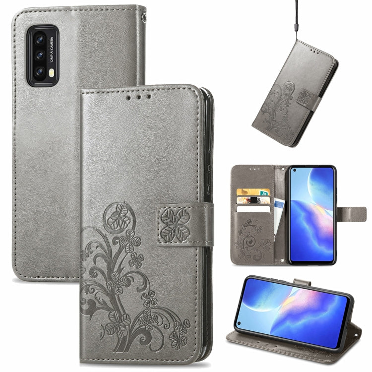 For Blackview A90 Four-leaf Clasp Embossed Buckle Mobile Phone Protection Leather Case with Lanyard & Card Slot & Wallet & Bracket Function(Gray) -  by PMC TechLife | Online Shopping South Africa | PMC TechLife | Buy Now Pay Later Mobicred