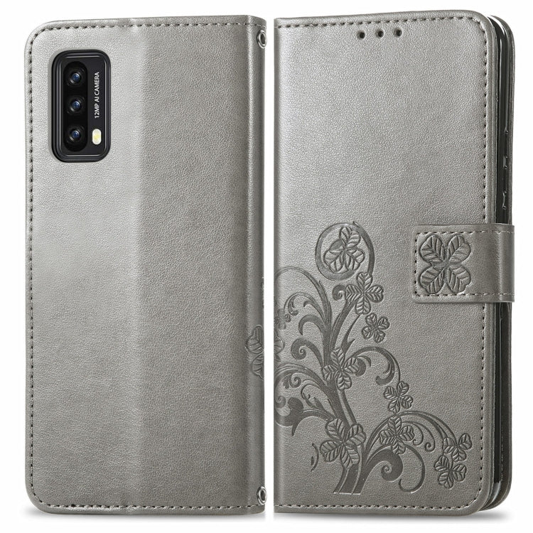 For Blackview A90 Four-leaf Clasp Embossed Buckle Mobile Phone Protection Leather Case with Lanyard & Card Slot & Wallet & Bracket Function(Gray) -  by PMC TechLife | Online Shopping South Africa | PMC TechLife | Buy Now Pay Later Mobicred