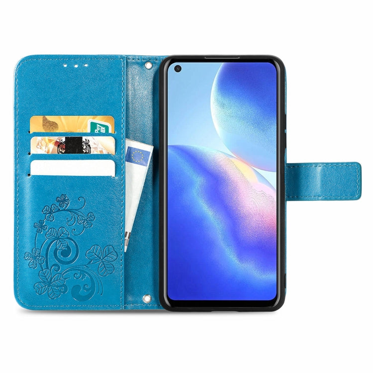 For Blackview A90 Four-leaf Clasp Embossed Buckle Mobile Phone Protection Leather Case with Lanyard & Card Slot & Wallet & Bracket Function(Blue) -  by PMC TechLife | Online Shopping South Africa | PMC TechLife | Buy Now Pay Later Mobicred