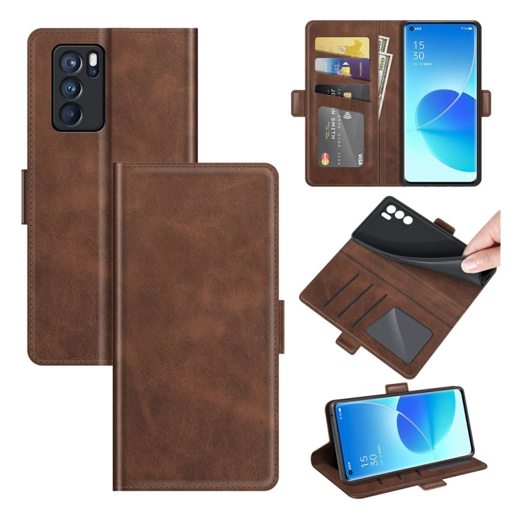 For OPPO Reno6 Pro 5G Dual-side Magnetic Buckle Horizontal Flip Leather Case with Holder & Card Slots & Wallet(Brown) - OPPO Cases by PMC TechLife | Online Shopping South Africa | PMC TechLife | Buy Now Pay Later Mobicred