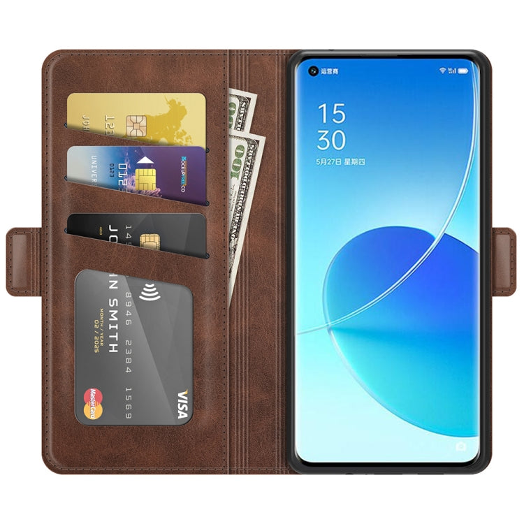 For OPPO Reno6 Pro 5G Dual-side Magnetic Buckle Horizontal Flip Leather Case with Holder & Card Slots & Wallet(Brown)