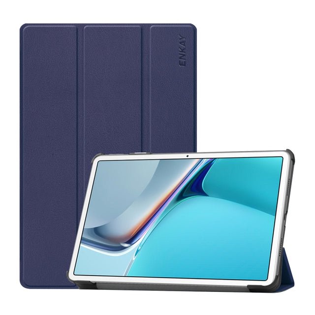 For Huawei MatePad 11 2021 ENKAY Custer Texture Horizontal Flip PU+PC Leather Case with Three-folding Holder & Sleep / Wake-up Function(Dark Blue)