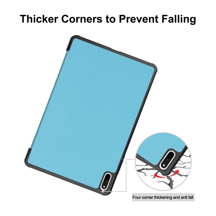 For Huawei MatePad 11 2021 ENKAY Custer Texture Horizontal Flip PU+PC Leather Case with Three-folding Holder & Sleep / Wake-up Function(Light Blue)