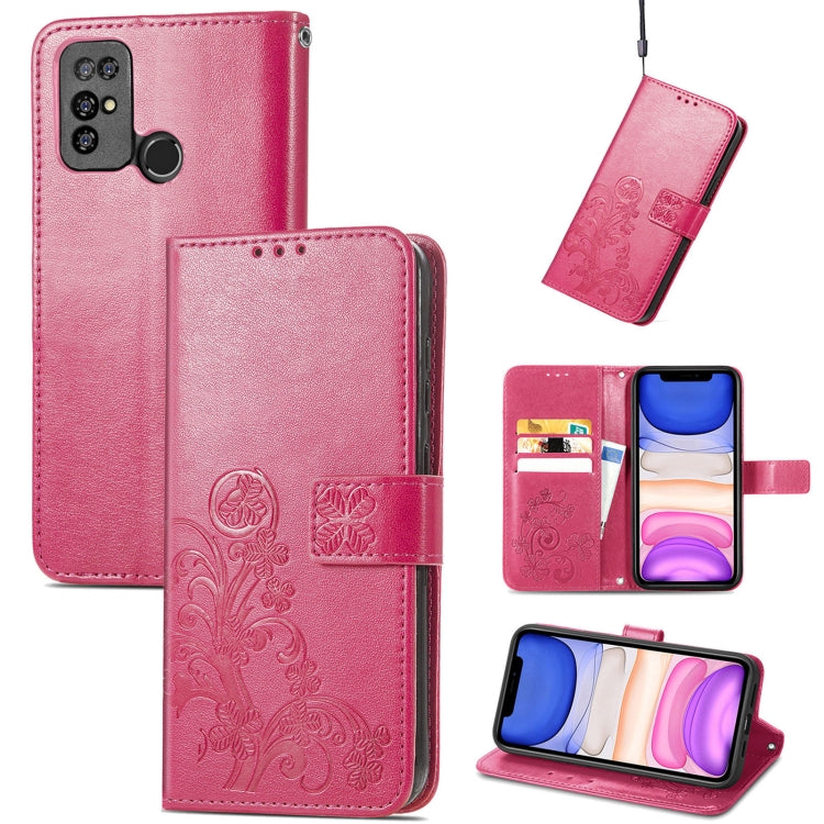 For  Doogee X96 Pro Four-leaf Clasp Embossed Buckle Mobile Phone Protection Leather Case with Lanyard & Card Slot & Wallet & Bracket Function(Magenta) - More Brand by PMC TechLife | Online Shopping South Africa | PMC TechLife | Buy Now Pay Later Mobicred