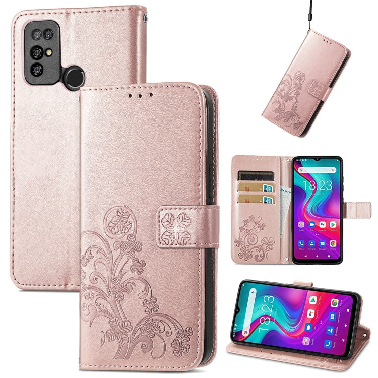 For  Doogee X96 Pro Four-leaf Clasp Embossed Buckle Mobile Phone Protection Leather Case with Lanyard & Card Slot & Wallet & Bracket Function(Rose Gold) - More Brand by PMC TechLife | Online Shopping South Africa | PMC TechLife | Buy Now Pay Later Mobicred